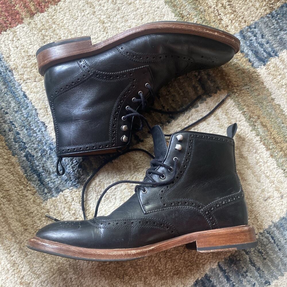 Curatore Amaro Leather Boot Men’s US 9 Black lace up Wood Sole EUC